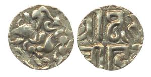 Kalachuris of Ratnapur, Prithvi Deva (AD 1079). Gold Dinara or 41/2 Mashas, Tiger mounted 