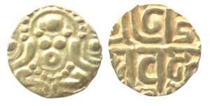 Chandellas of Jejakbhukti, Jaya Vermadeva (AD 1117). Gold Masha, obv seated Goddess Lakshm