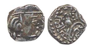 Kalachuris of Maharashtra, Krishnaraja (AD 550-575). Silver Drachma, obv bust facing right