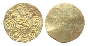 Kalachuris of Kalyana, Bijjala (AD 1156-68). Gold Pagoda, bold central punch showing garud