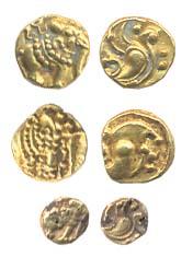 Western Gangas, Gold Gajapati Fanams (2) and quarter Fanam (1), (AD 10th- 11th century), o