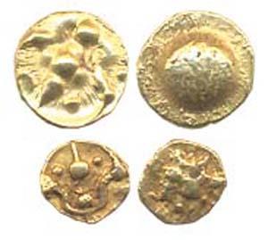 Shilaharas of Karad and Kolhapur (AD 1052-1212). Gold Fanam and quarter Pagoda, obv orname