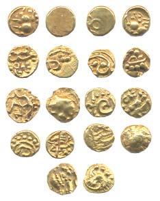 Mixed lot of South Indian Quarter Fanams, including those of the Western Gangas, Hoysalas,