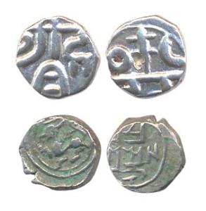 Kingdom of Vijayanagar, Harihara II (AD 1377-1404). Silver Pagoda, Sri Hari, rev sun and m