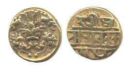 Achutaraya. Gold ½ Pagoda, two headed mythical bird holding four elephants: gandabhairunda