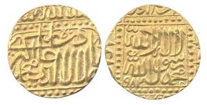 Akbar, Jalal-ud-din Muhammad (AH 963-1014, AD 1556-1605). Gold Mohur, Agra mint, AH 984, m