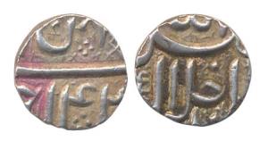 Akbar, Jalal-ud-din Muhammad. Silver ½ rupee, Ahmedabad mint, Ilahi 44, month Bahaman. (KM
