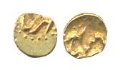 Muhammad Shah, Gold ½ Fanam, Kharpa mint, complete mint name visible, (half denomination n