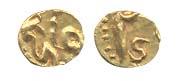 Muhammad Shah, Gold ½ Fanam, Kharpa mint, complete mint name visible, (half denomination n