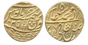 In the name of Shah Alam II, Gold Mohur, Najibabad mint, year 25, (KM 120). Extremely Fine