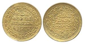 Pragmalji II, Gold 50 Kori, with the name of Queen Victoria at Bhujnagar, Samvat 1931, AD 
