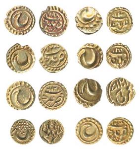 Tipu Sultan, Gold Fanams (9), Nagar, Farrukhi and Patan, (includes one Fanam of Haider Ali