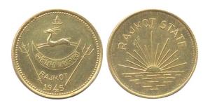 Dharmendrasinghji (AD 1930-1948), Gold Mohur, 1945, (KM Y#1a). Extremely Fine.