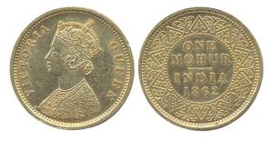 Queen Victoria, Gold Mohur, 1862. (KM Y#15). Very Fine.