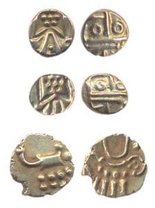 Dutch India, Cochin Fanam and Kali Fanams (3), (KM Sch# 1249, Sch# 1234). Very Fine. (3)
