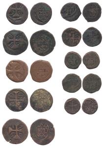 Portuguese India, Diu, Copper 2 Bazarucos, 1765, 1786 1778, 1778 and 1799 (KM 14) and Baza