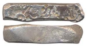 Punch-marked Coins, Gandhara Janapada, 6th century BC, Silver, Bent Bar, narrow bar with s