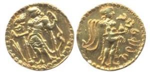 Bengal Kushanas, 6th century AD, Gold, Dinar, Gupta-style coinage of Samtata, king standin