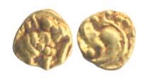 Gangas, Gold (2), Fanam and ¼ Fanam, Gaja Elephant on obv and a scroll on rev. Very Fine+,