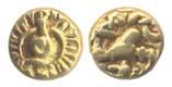 Shilaharas of Kolhapur, Gold, Fanam, a Garuda seated to right on obv; a counch-shell in a 