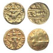 Vijayanagara Empire, Achyutaraya, Gold (2), ½ Pagoda, Tirupati-Balaji type, crude Nagari l