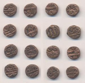 Akbar, Copper (8), 1/8 dam, Delhi Mint, 8 different Months Rare. (8)