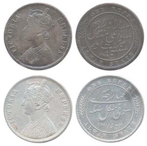 Mangal Singh, Silver (2), milled Rupee, AD 1878 and 1891, with the name of Victoria Empres
