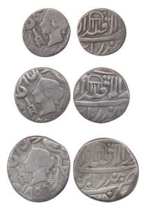 Local issues, Silver (3), Set of 3: Rupee, ½ and ¼ Rupee, in the name of Queen Victoria wi
