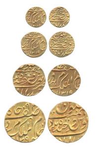 Mir Mahbub Ali Khan II, Gold (4), Set of 4: Ashrafi, 1/2, ¼ and 1/8 Ashrafi, AH 1294, 1319