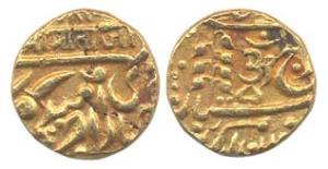 Umaid Singh, Gold, Mohur, with the name of George V, Aum in Nagari on Obv (KM 129). Very F
