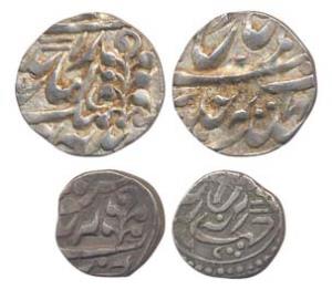 Silver (2), ¼ Rupee, with the name of Man Singh and George V, RY 19; and anonymous (KM 14)