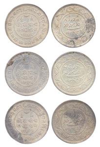 We the 3 Kings of Kutch: Silver (3), Khengarji III, 5 Kori, set of 1936: George V, Edward 