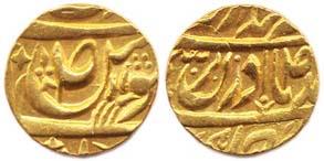 Karm Singh (AD 1813-1845), Gold, 10.70 g, Mohur, Sirhind Mint, three pointed star to the l