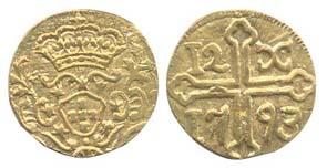 Goa, Maria I, Gold, 12 Xerafins, AD 1793 (KM 187). About Extremely Fine, Extremely Rare.