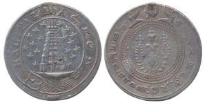 Silver, ½ Pagoda, Vishnu on obv and Gopuram on rev type, 9 Stars on ether side of Gopuram 