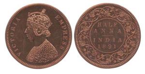 Victoria Empress, Copper, ½ Anna, 1891. Proof. Rare.