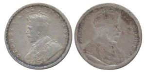 George V, Silver, Rupee, Lakhi of obv type; the Lakhi impression on rev is struck double. 