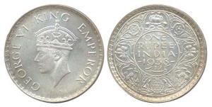 George VI, Silver, Rupee, 1938, Calcutta mint. About UNC, Rare.
