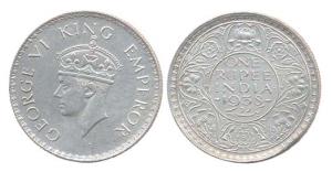 George VI, Silver, Rupee, 1938, Bombay mint. About Extremely Fine, Rare.