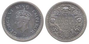 George VI, Silver, Rupee, 1943, Bombay Mint, Straight milling. Proof, Extremely rare.