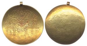Ram Tanka, Gold, 43.71 g, Ram Darbar with Ram-Sita seated on a throne and attendants stand