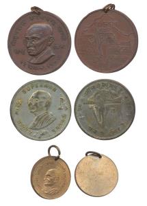 Gandhi Tokens, Copper, Brass, Nickel, various types and varieties. Fine+ to About UNC. (3)