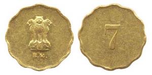 India Government Mint, Gold, 7.0 g, B.M. (Bombay Mint) written below Ashoka pillar, numera