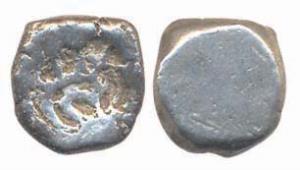 Matsya area of Agra, Silver Karshapana, 2.96g, Uncertain punchmark with complex convoluted