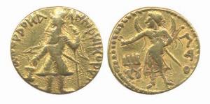 Kushanas, Kanishka I, Gold Dinar, 7.85g Obv: King standing facing left. Rev: The Lunar dei
