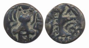 Karkotakas of Kashmir, Base Gold Dinar,6.88g, Pratapaditya II, king standing on obv and go