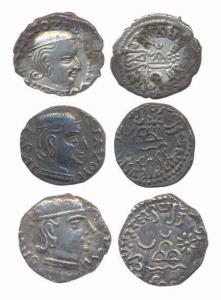 Western Kshatrapas, Silver Drachms (3), Damajadasri I (ND),Damasena (154) and Ishwaradatta