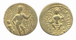 Guptas, Samudragupta, Gold Dinar, 7.53g, Battle-axe type. Obv: King standing facing left, 