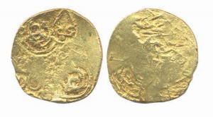 Chalukya, Gold Punch-marked coin, 3.73g, several punches including one Spear. Fine+, Scarc
