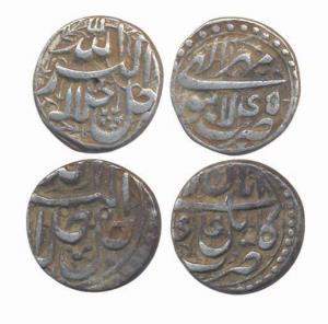Akbar, Silver ½ Rupees (2), Kabul & Lahore Mints, Ilahi year and months. About Fine+ (2).
